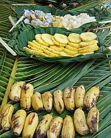 Lunch on palm-frond serving dishes